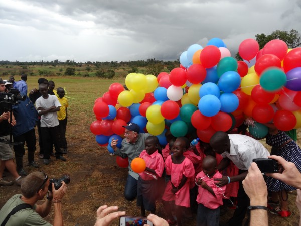 Bob celebrating with his youngest students. Have you ever seen so many balloons?